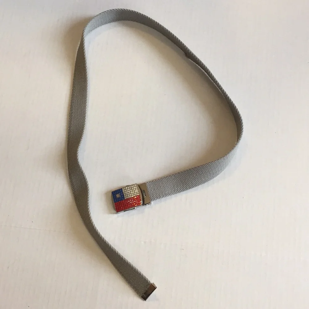 Vintage Chilean Flag Belt Cotton Cord Gemstone Buckle